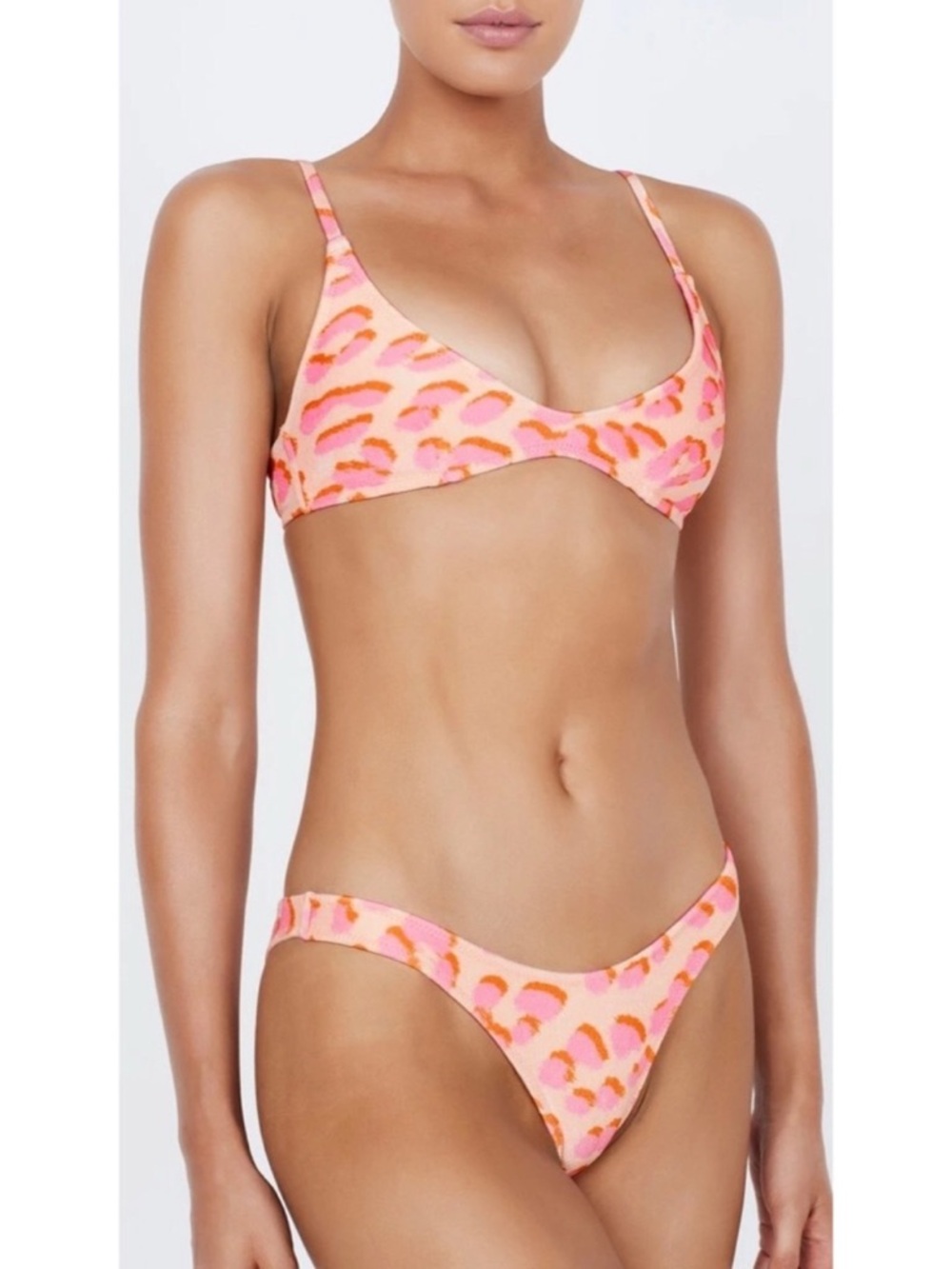 Triangl Orange Pink Cheetah Velvet Maia Top + Mica Bottom Bikini Set Beach Pool